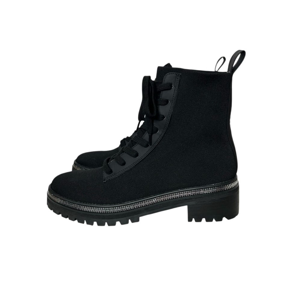 Steven New York Black Silver Firenze Stretch Knit Combat Booties Women’s Sz 8.5 - Picture 6 of 14